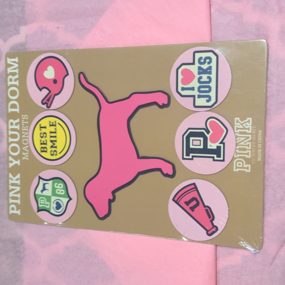 NIP Victoria's secret PINK  vintage pink your dorm dog/ I heart jocks magnets
